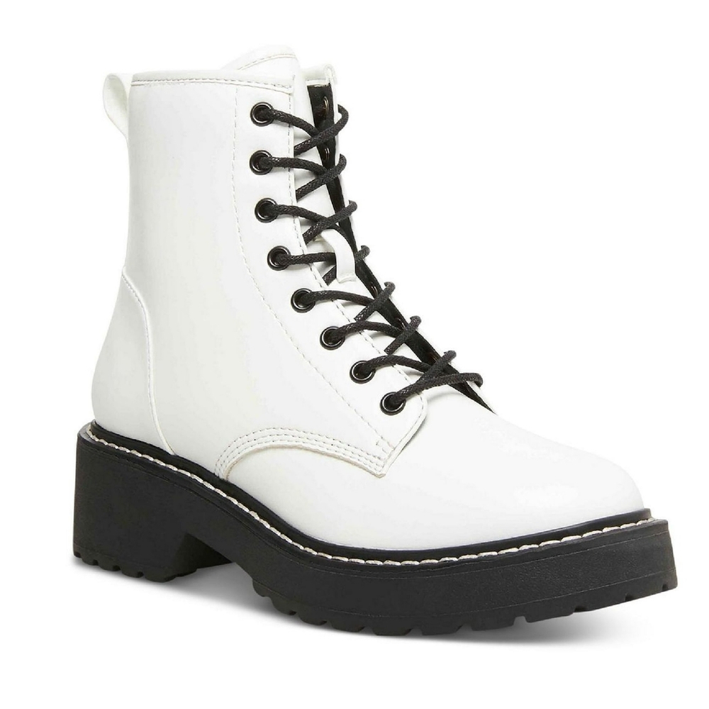 Madden Girl Women's White And Black Combat Ankle Boot. Size 8